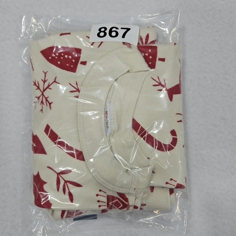 Hanna Andersson Pajamas‎ Size 90 US 3T White Red Reindeer Holiday Longsleeve